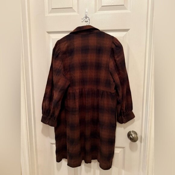 Madewell Brown & black Plaid 3/4 Sleeve tunic /Dress Medium pockets 100% cotton - Picture 4 of 8